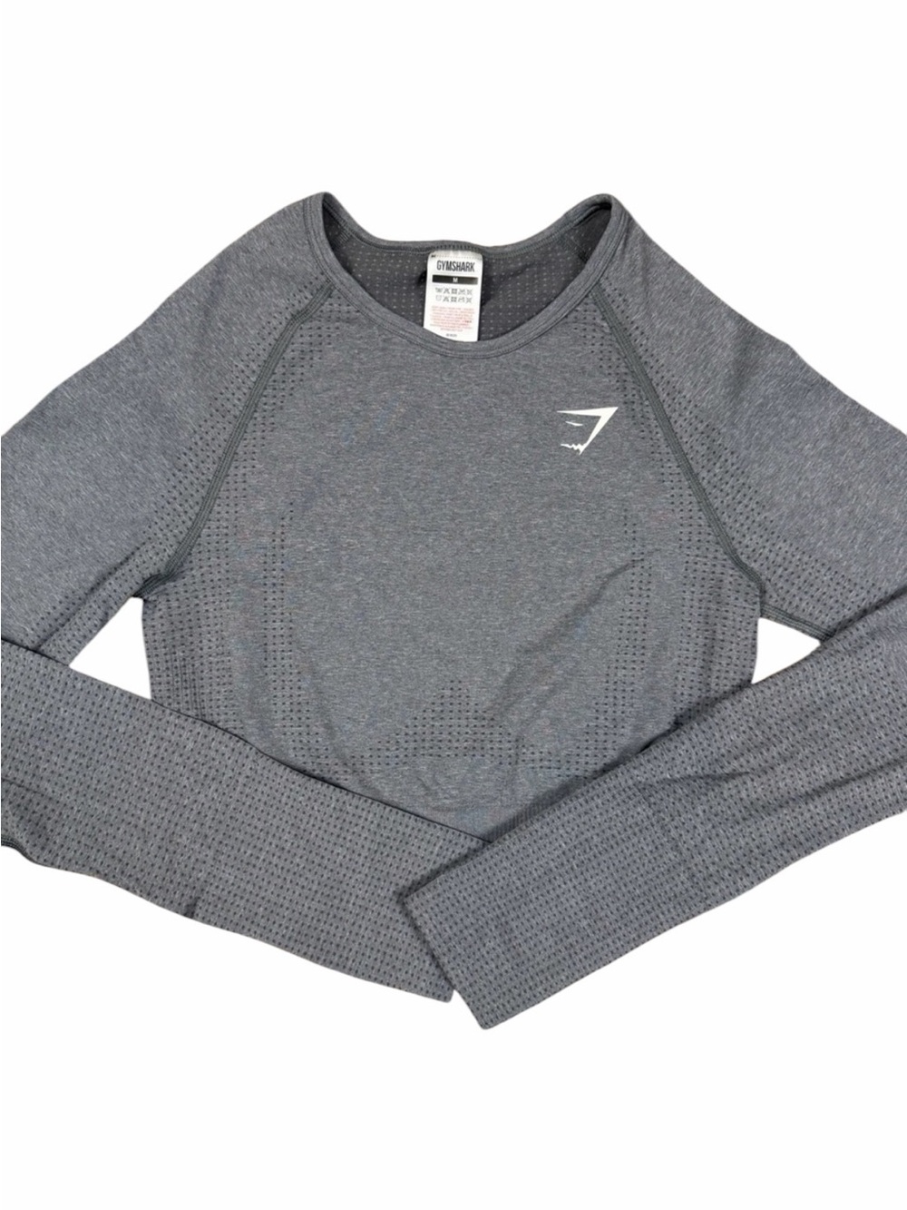 Gymshark Seamless Long Sleeve Crop Top Gray Athletic Workout Top Size M EUC